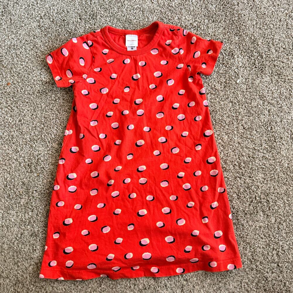 Hanna Andersson Red Orange Polka Dot T-Shirt Dress Size 6-7